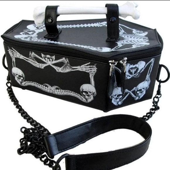 Coffin shapped crossbody purse bone skull skeleton - Picture 3 of 14
